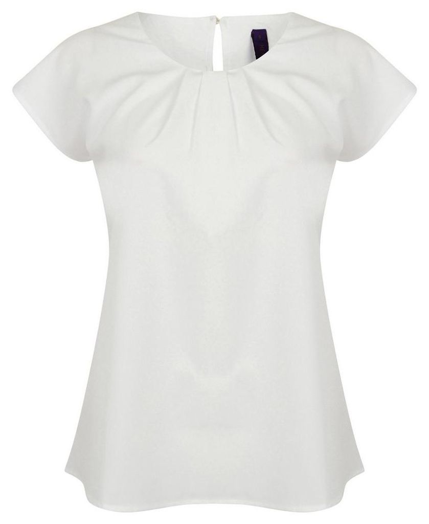 Henbury - Bluse für Damen, Falten vorn, Kurze Ärmel LT4939 (XL) (Weiß)