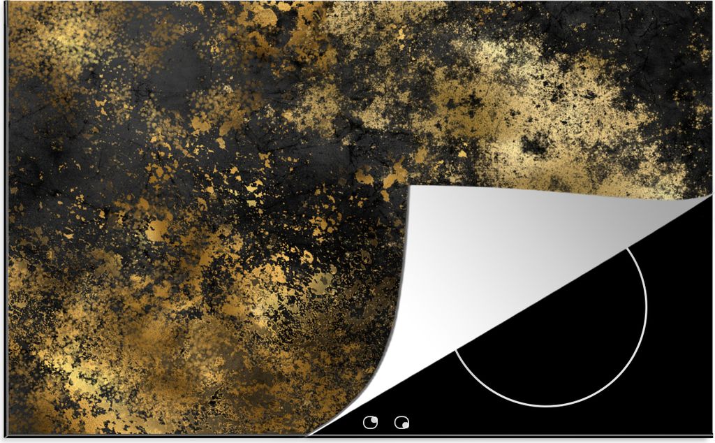 KitchenYeah Herdabdeckplatte Gold - Schwarz - Luxus , 80x52cm, Küche Deko, Glaskeramikkochfeld Herdabdeckung, Abdeckplatte fùr Kochfeld