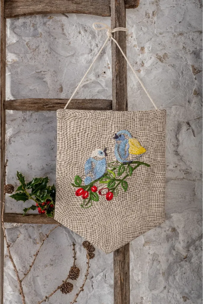 Kit broderie lin pré-imprimé Anchor Oiseaux Vintage Tenture 24x31cm