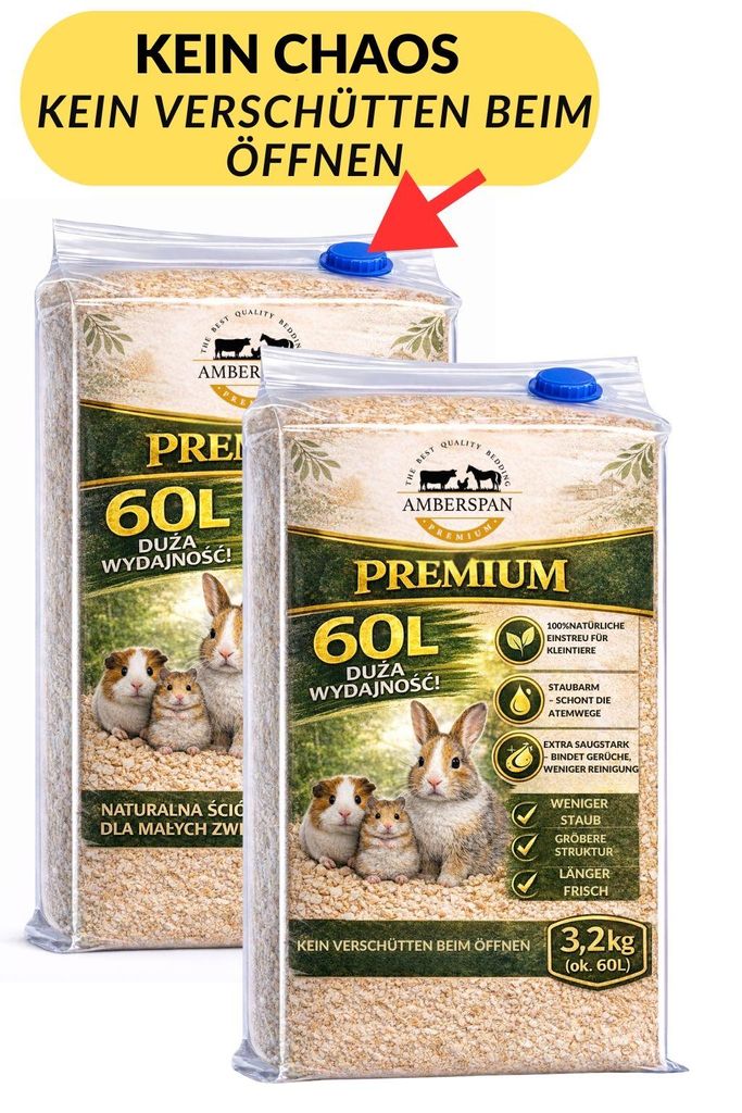 Premium Katzenstreu Holzpellets 2×3,2 kg (ca. 120L) – Vorteilspack – staubarm & saugstark – natürliche Einstreu für Katze, Kaninchen & Kle...