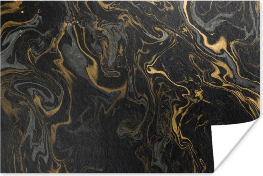 MuchoWow Poster Marmor - Textur - Grau - Gold - Marmoroptik - Luxus 60x40 cm - Schlafzimmerdekoration