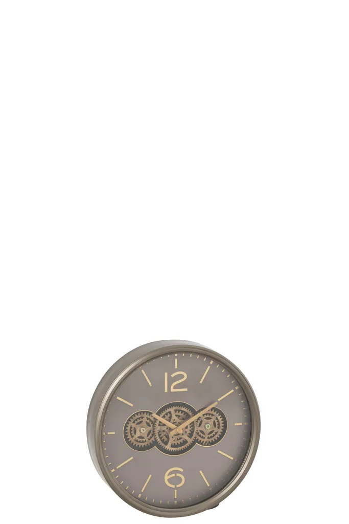 Horloge Silencieuse J-Line Roues Dentées Gris/Or - Décoration Murale sans Bruit