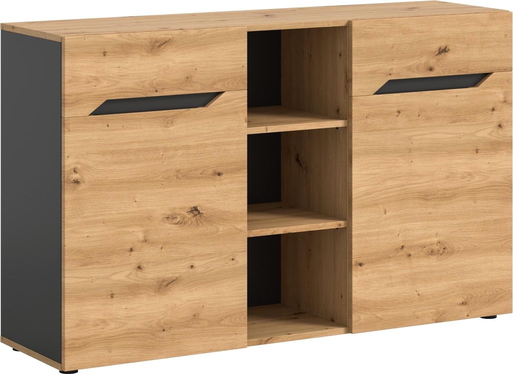 Sideboard >Caserta< in Basalt Grau / Artisan Eiche - 130x81x37cm (BxHxT)