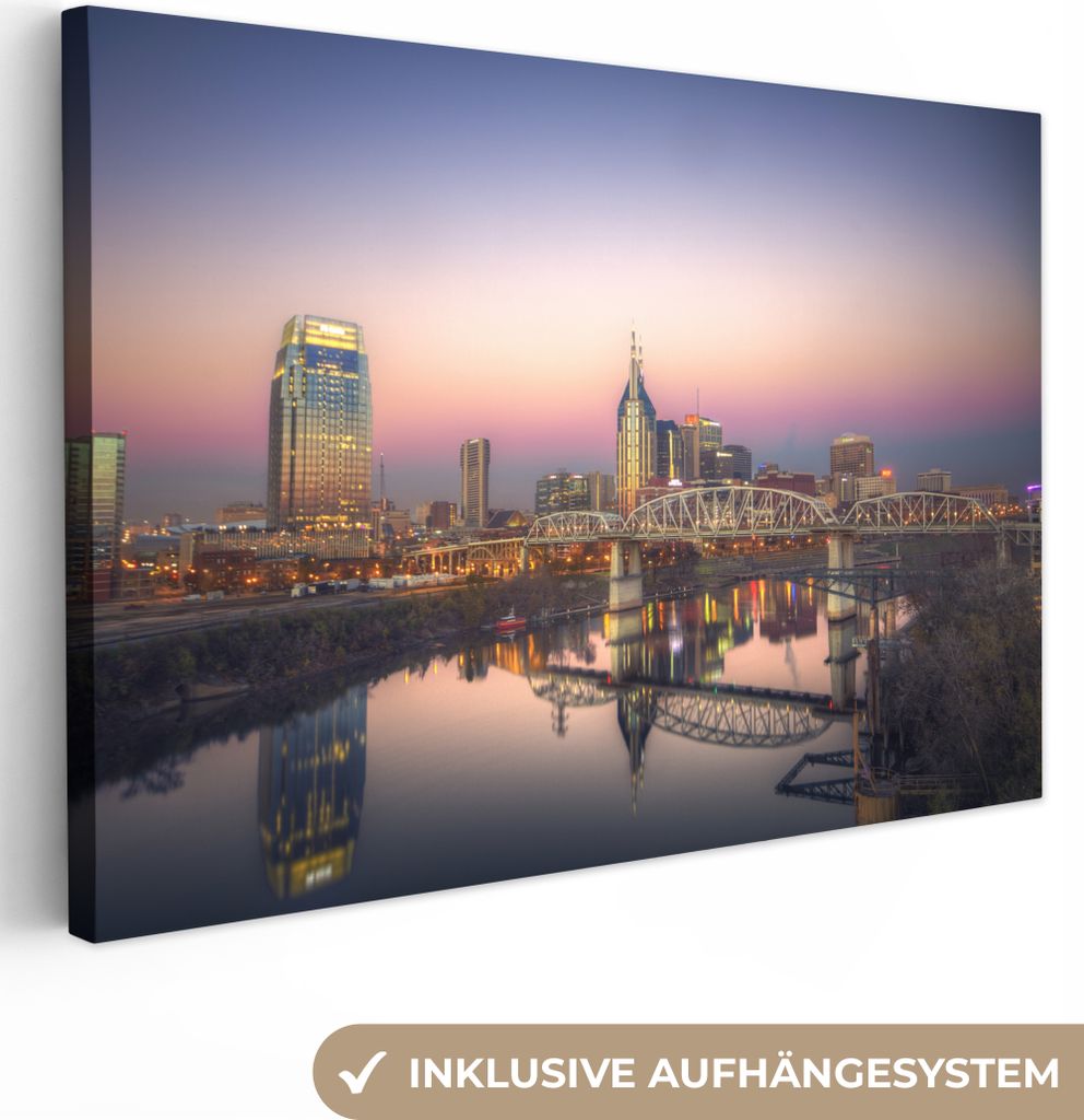 OneMillionCanvasses - Leinwandbilder - 140x90 cm, Sonnenuntergang - Rosa - Nashville, Wandbilder Kunstdruck Wanddekoration - Foto auf Leinwand - ...