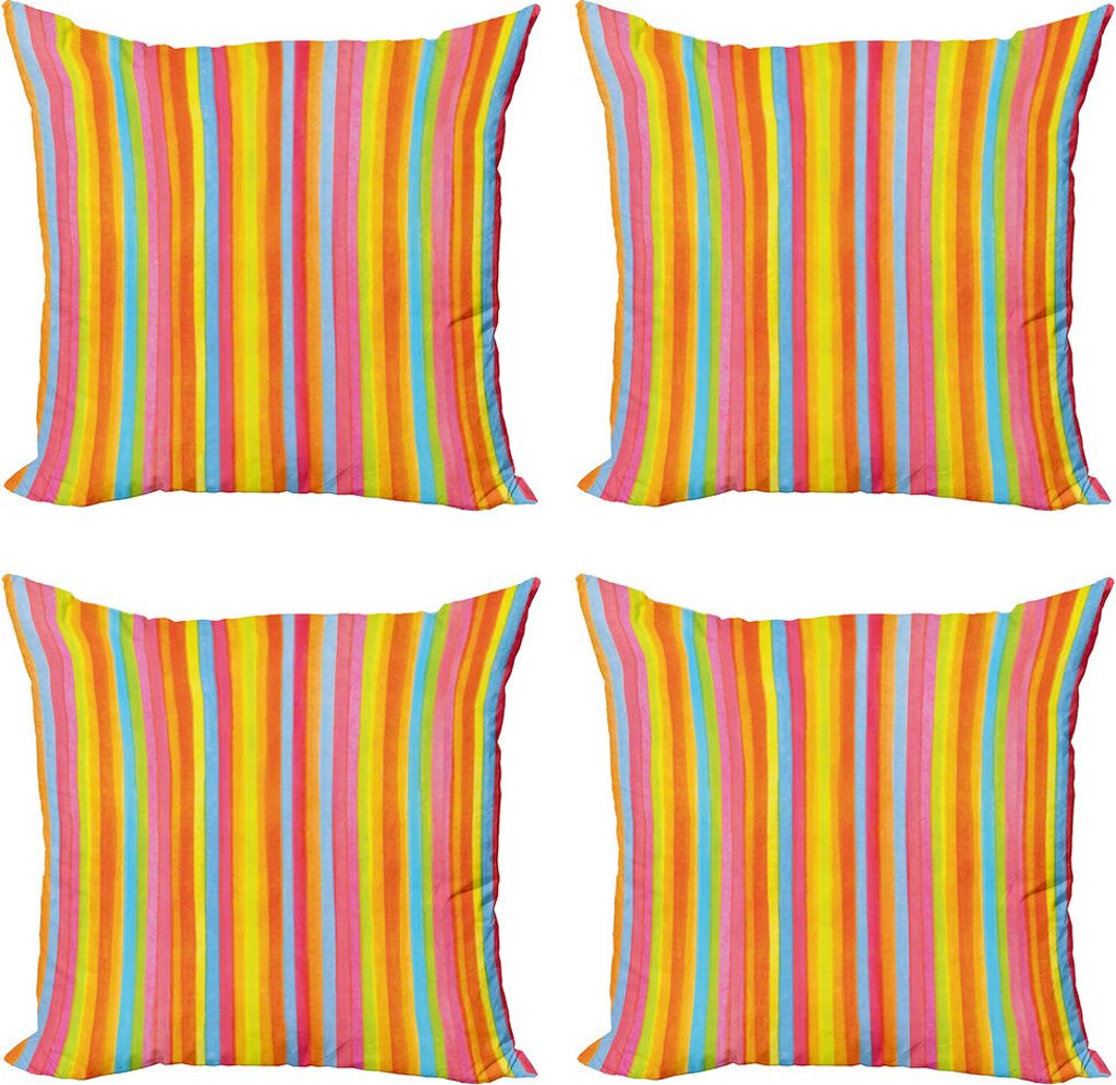 ABAKUHAUS Gestreift Kissenbezug Set (4 Stück), Vertikale Bunte Zeilen, Moderner Doppelseitiger Digitaldruck, 50 cm x 50 cm, Mehrfarbig