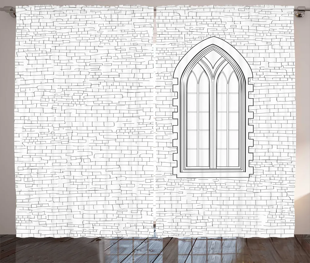 Rideau de Chambre à Fronces Briques Gothiques 280x225cm Noir et Blanc