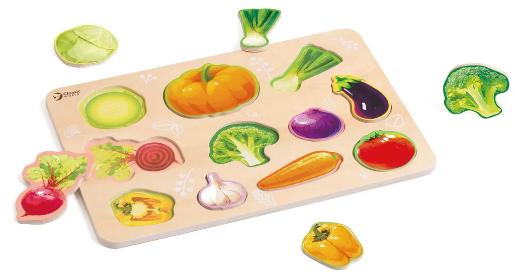Jouet d'Éveil Puzzle à Encastrer en Bois Montessori Thème Potager Enfant