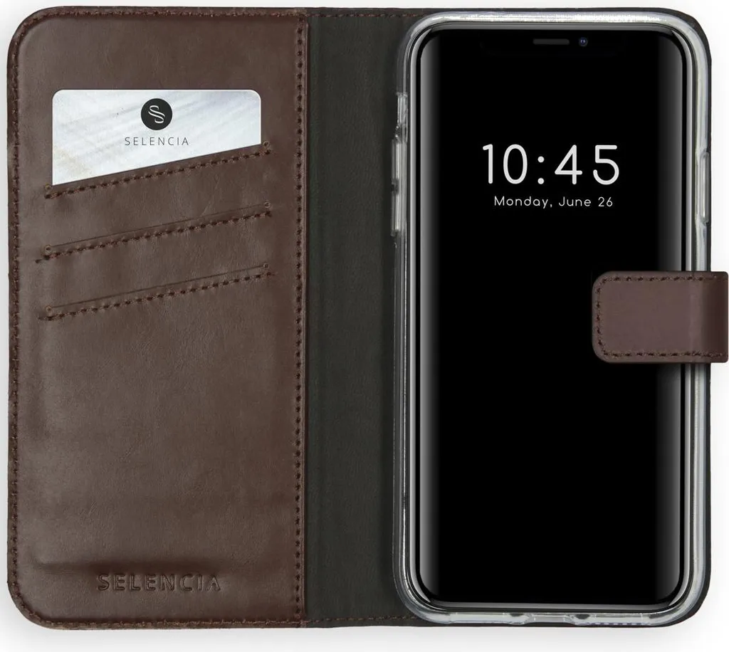 Cover a Libro iPhone X/Xs Selencia Pelle Marrone - Portafoglio Elegante