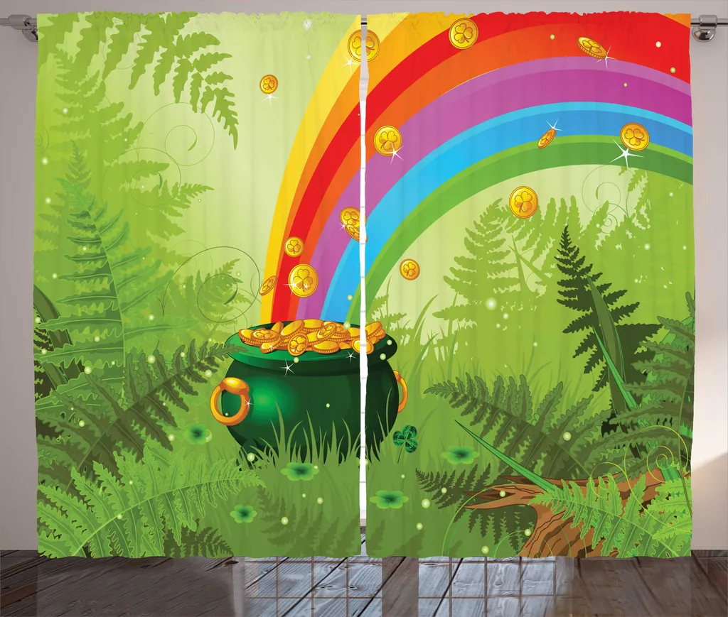 Rideau à Fronces pour Chambre Motif Klee Vert Pomme et Multicolore 280cm