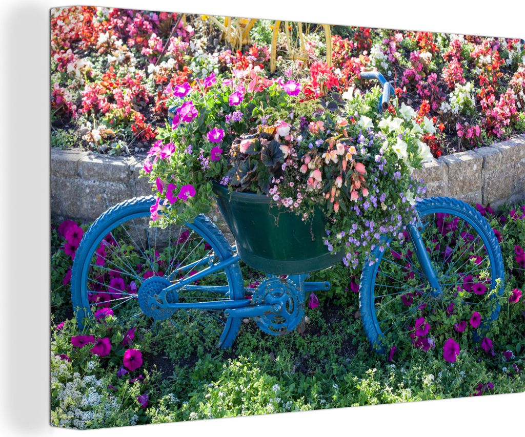 OneMillionCanvasses - Leinwandbilder - 140x90 cm, Fahrrad - Blau - Blumen, Wandbilder Kunstdruck Wanddekoration