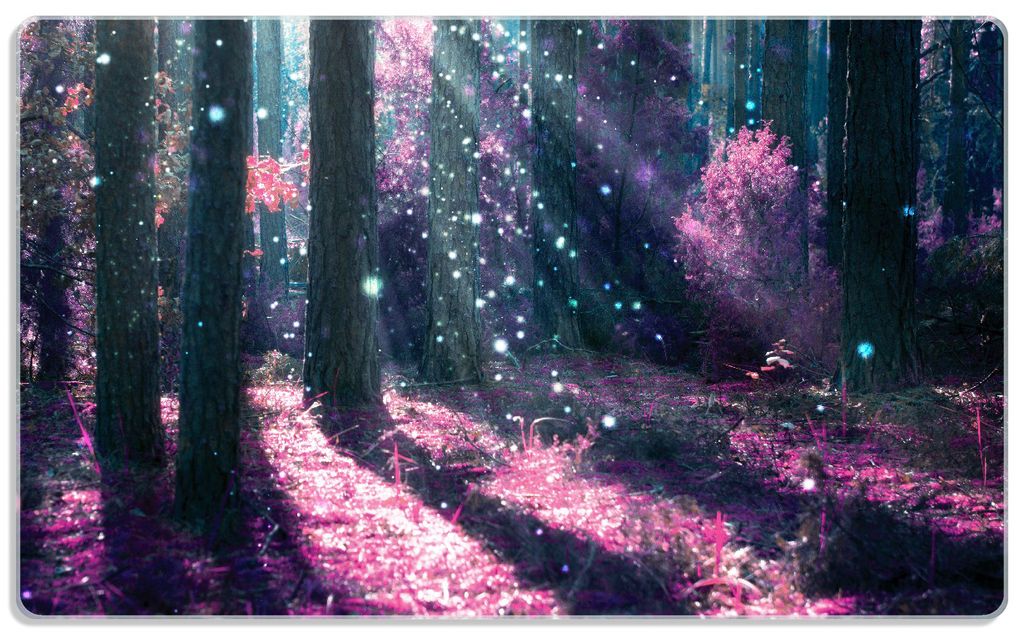 Wallario Frühstücksbrettchen aus Glas, je 14 x 23 cm, mit rutschfesten Füßen, Motiv Fantasie im Wald - Pinke Blumen in der Sonne