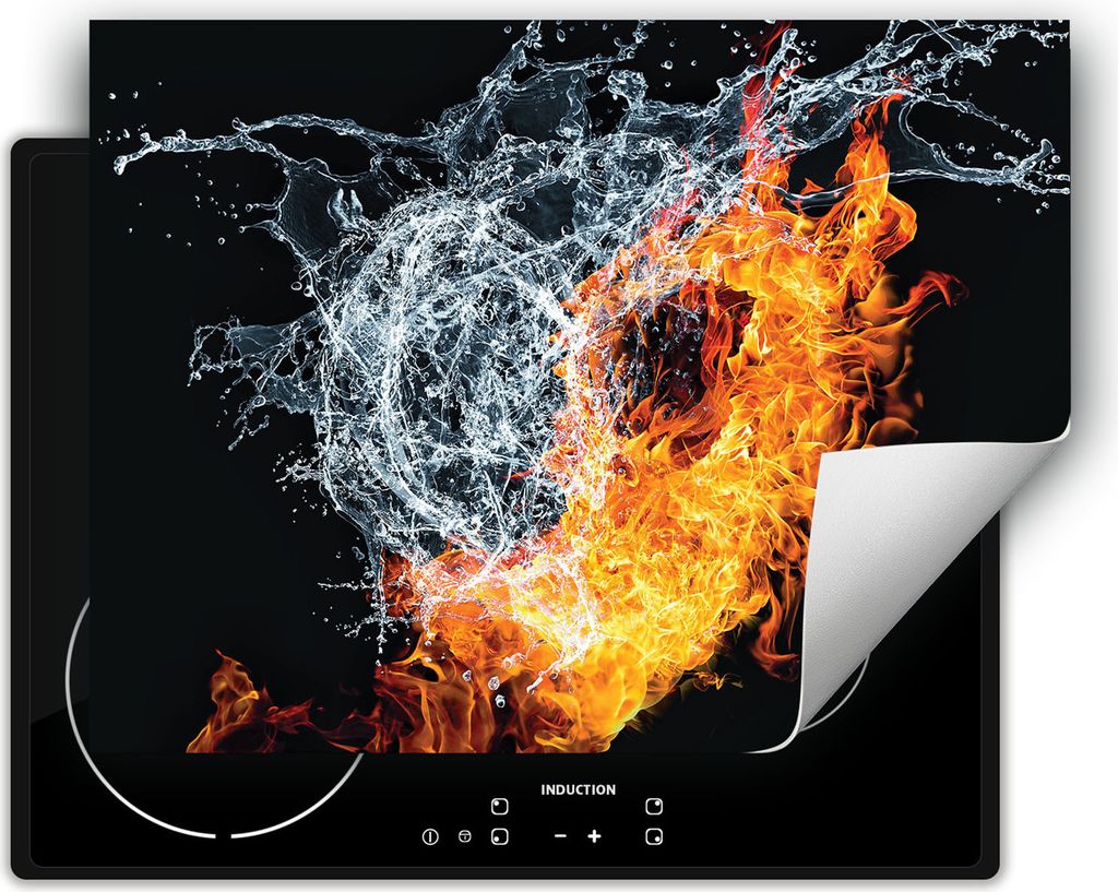 DarHaus Herdabdeckplatte 70x52 cm Anti Rutsch Matte Aufrollbar, Wasser - Feuer