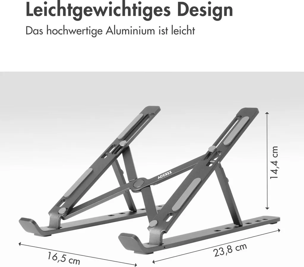 Supporto Laptop Accezz Alluminio Grigio: Stand Design Ergonomico Pieghevole - 4