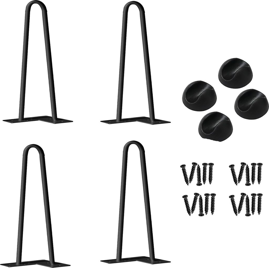 JOIEYOU 4X Tischbeine Metall Schwarz 72 cm Haarnadel Tischbein Tischfüße Hairpin Legs 2-Stange Bein Haarnadelbeine mit Bodenschoner & Schrauben f...