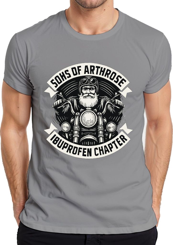 Sons of Arthrose Ibuprofen Chapter Biker Motorrad Opa Geschenk Herren T-Shirt, Grau, M