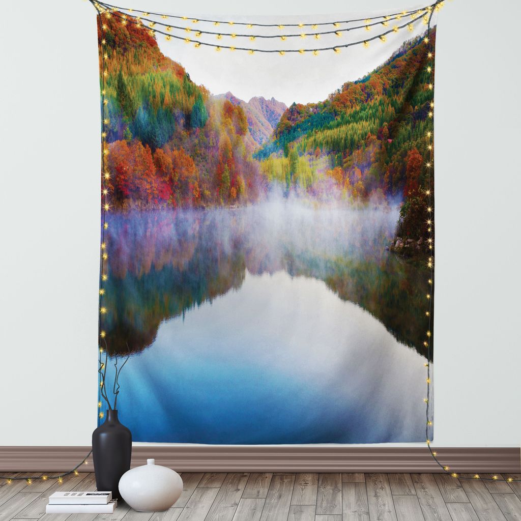 ABAKUHAUS Landschaft Wandteppich, Magischer See Und Berglandschaft In Den Herbst Fall Himmlischen Räumen In Erde, Wohnzimmer Schlafzimmer Seidiger...