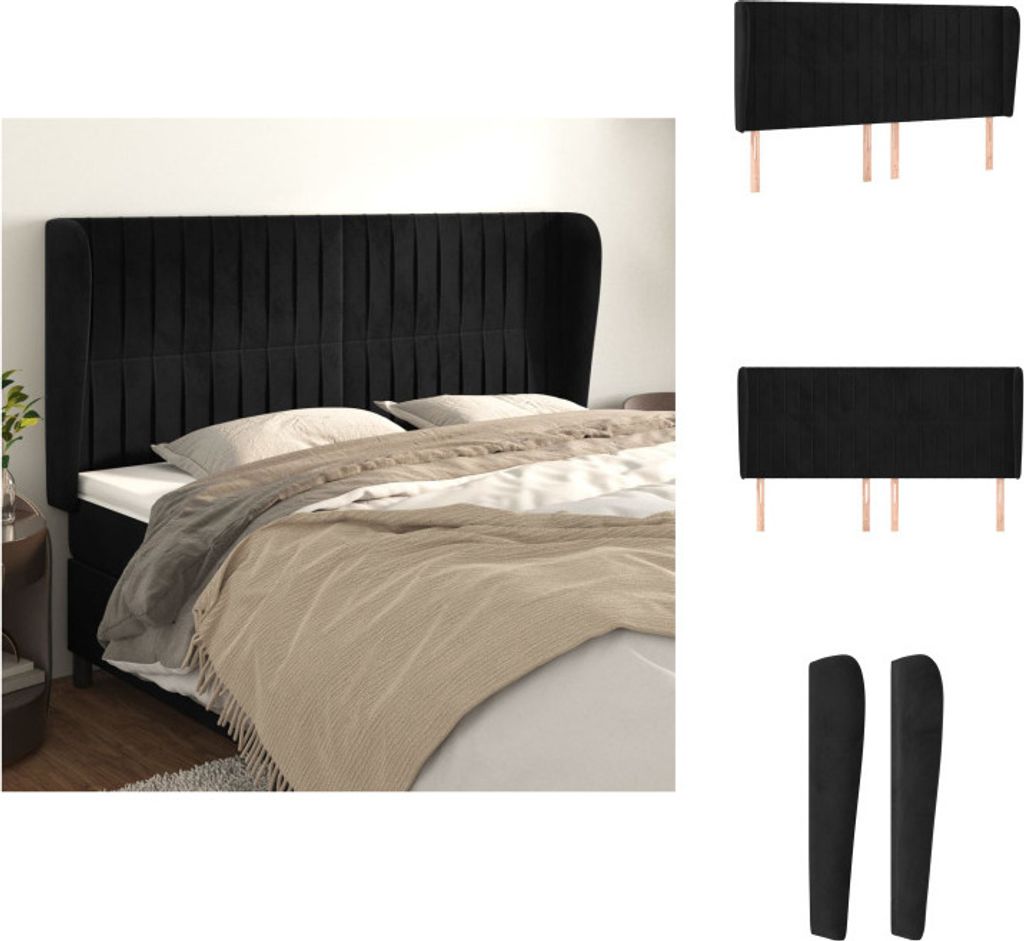 vidaXL Kopfteil mit Ohren Schwarz 203x23x118/128 cm Samt -  Produktbild 