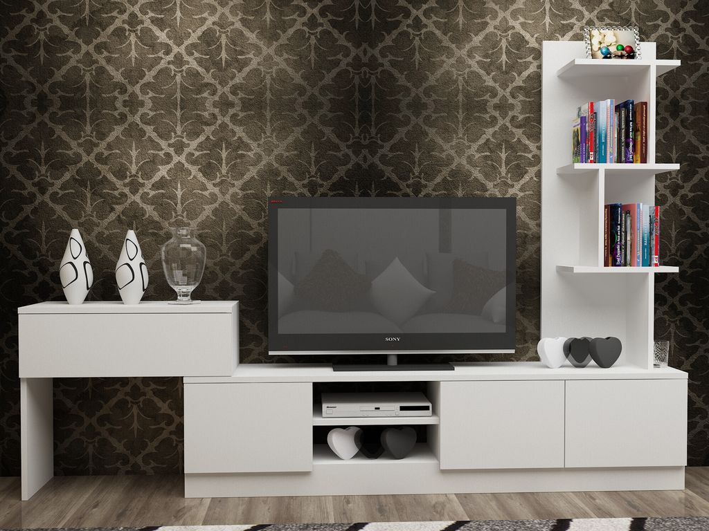 Skye Decor, Team- Team DEC, Weiß, TV-Schränke, 38x120x29,5 cm, 100% Melaminbeschichtete Partikelplatte