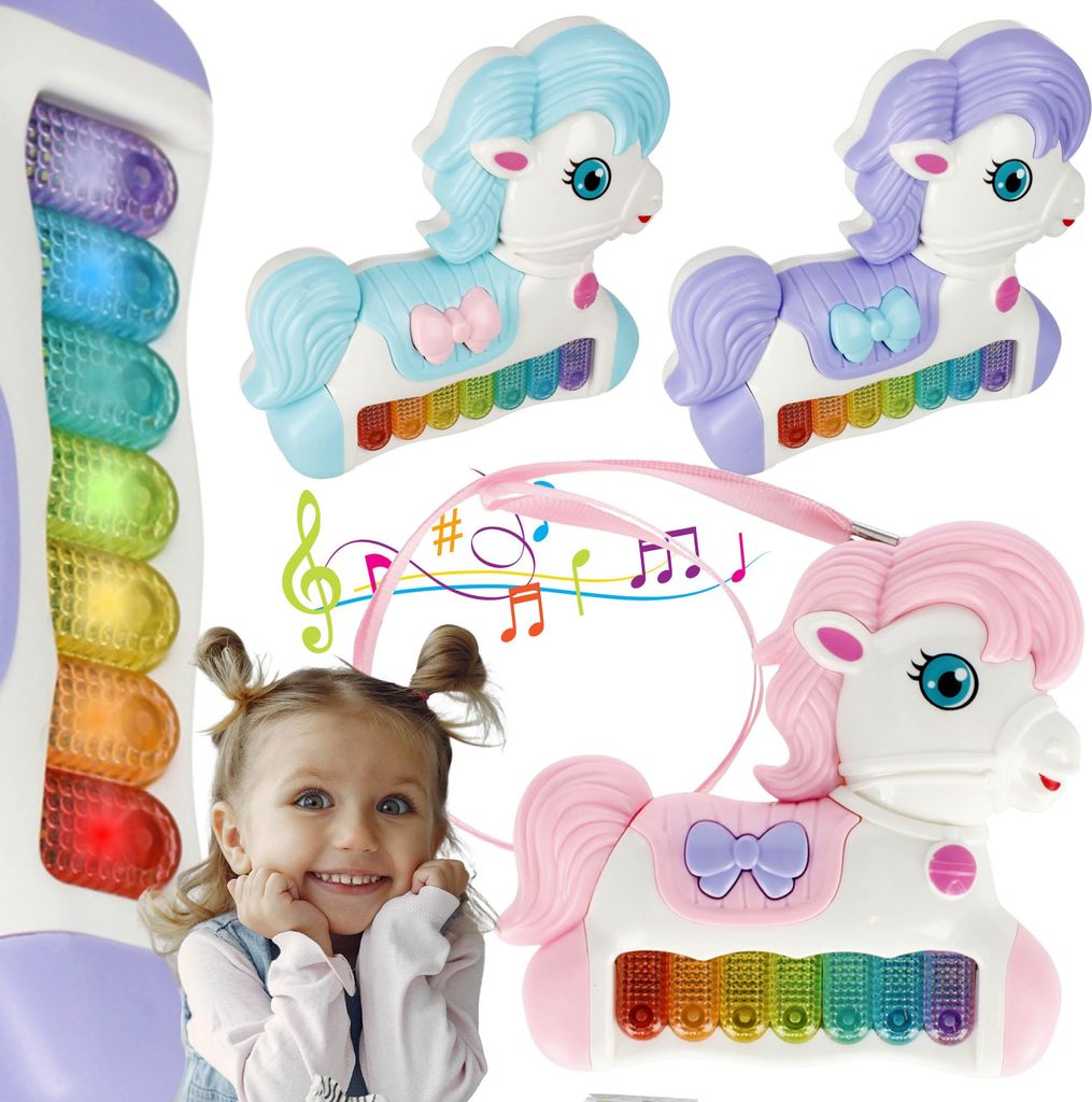 TRAGBARES Kinder Piano EINHORN, Musikspielzeug, Klavier mit Leine, LICHT & KLANG 3+