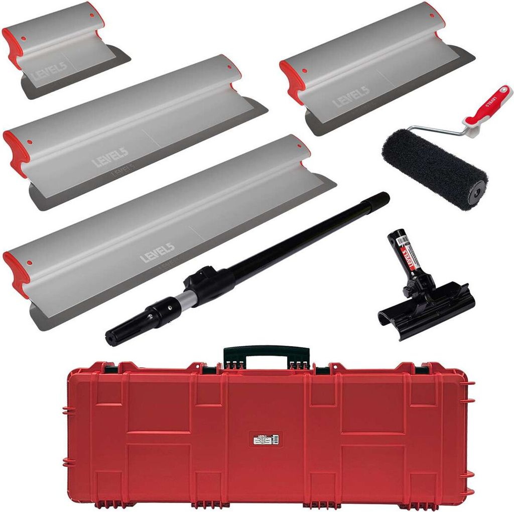 LEVEL5 Flächenspachtel Profi Set Koffer Trockenbau Adapter Stiel Roller 5-550