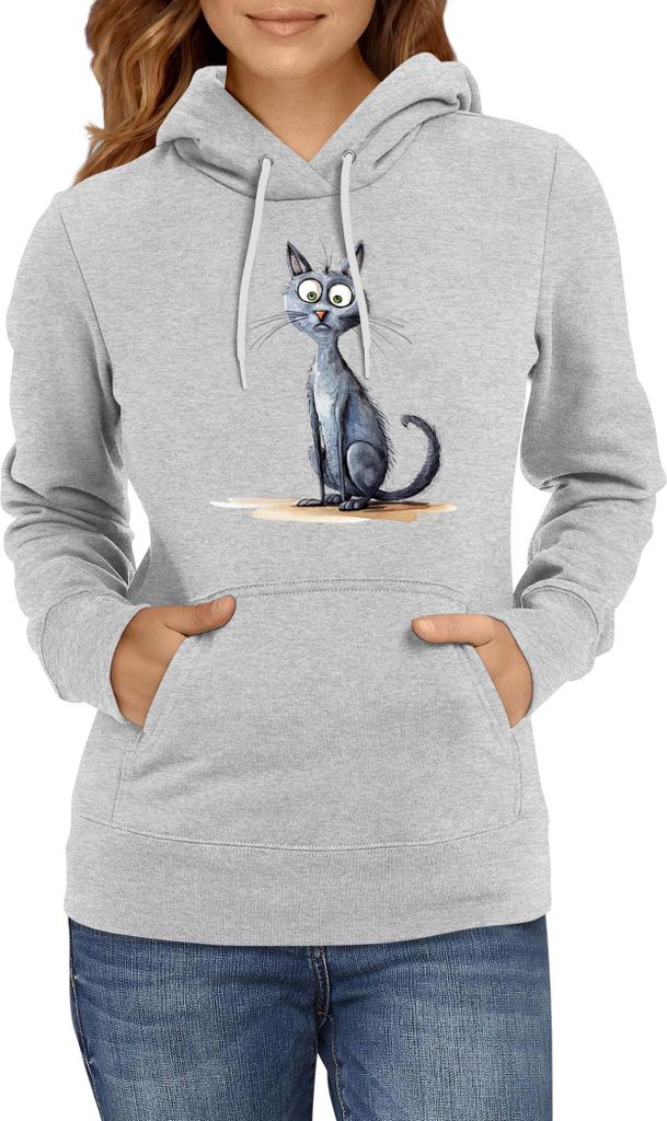 Damen Kapuzenpullover Funny Cats Breeds Korat Cat, Lady M / Grau