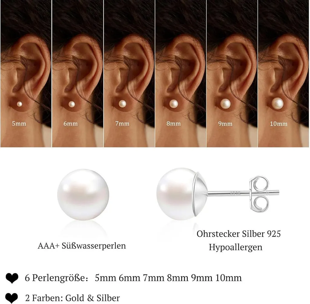 Orecchini a Perno con Perle 10mm e Argento 925 Placcato Oro - 5