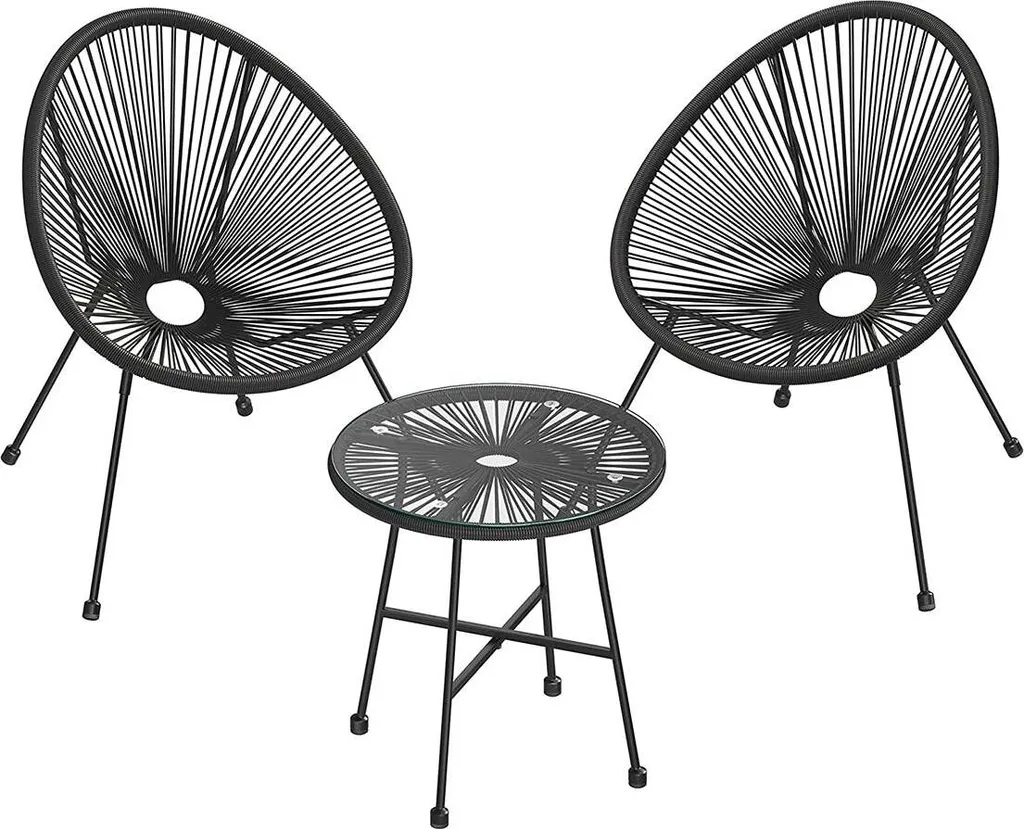 Salon de Jardin Acapulco avec Table et Fauteuils Cordés - Design Noir