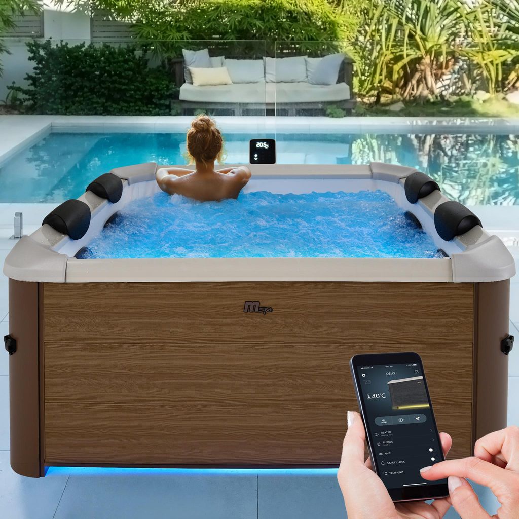Miweba MSpa Whirlpool Frame Oslo | für 6 Personen - App Steuerung - Outdoor Pool mit LED - UVC+-Reinigung - OLED Touchdisplay - Jet-Düsen - 160x1...