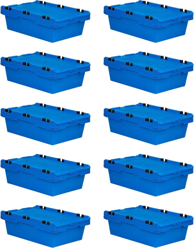 SuperSparSet 10x Conical Mehrweg-Stapelbehälter mit Krokodildeckel Blau | HxBxT 19,9x41x61cm | 29 Liter | Lagerbox Eurobox Transportbox Transportb...
