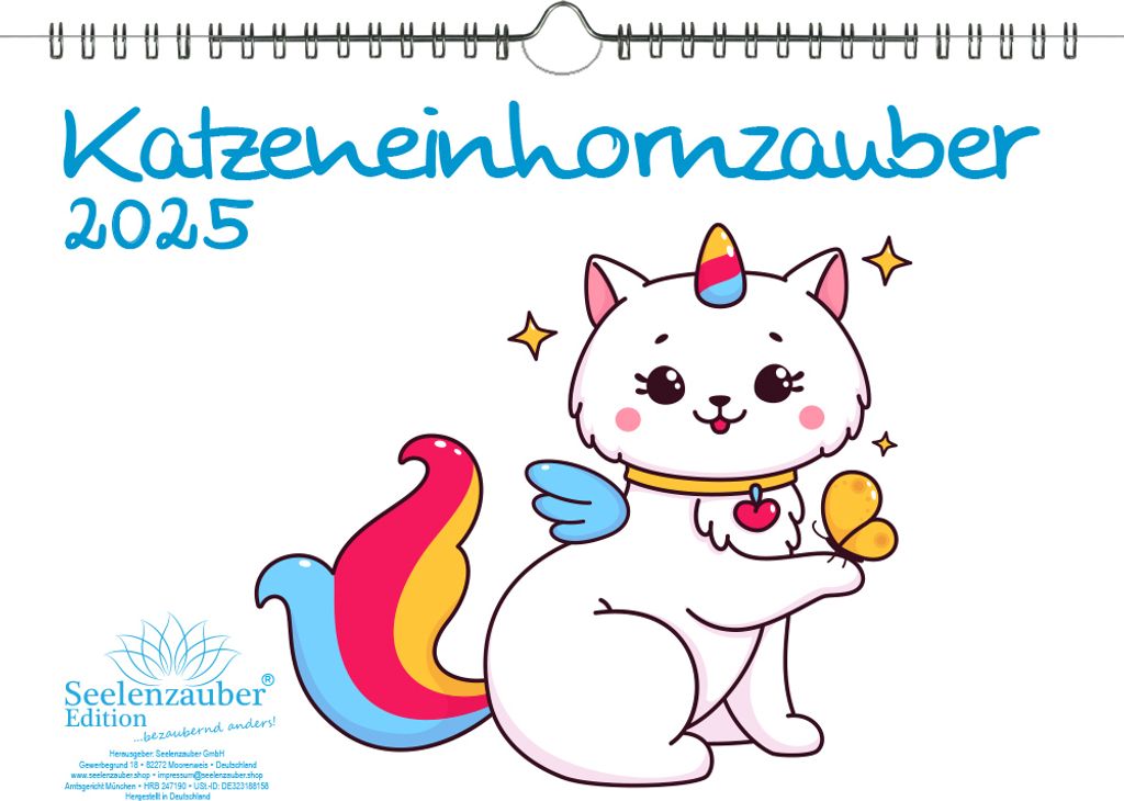 Katzeneinhornzauber DIN A4 Kalender für 2025 Katzen Einhörner Katzenbabys - Seelenzauber