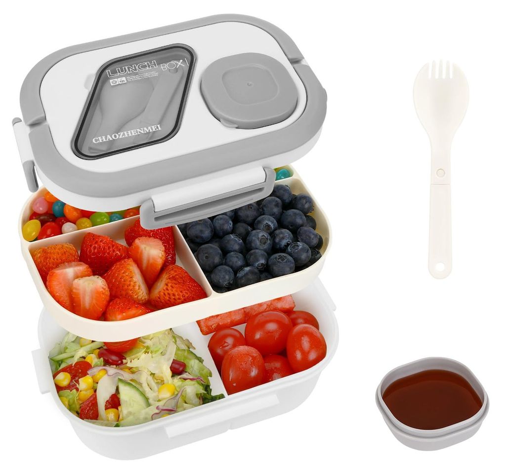 Lunchbox mit Fächern, Lunchbox, Behälter für Mittagessen und Salat, Bento-Box mit Löffel, Snackbox, Lunchpaket, für Erwachsene und Kinder, BPA...
