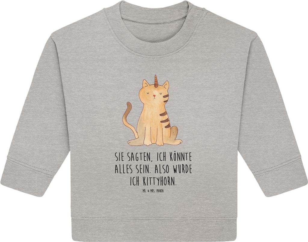 Mr. & Mrs. Panda Organic Baby Pullover Einhorn Katze 12. - 18. Monat - Heather Grey - Geschenk, Mieze, Unicorn, Bullover, Glitzer, Regenbogen