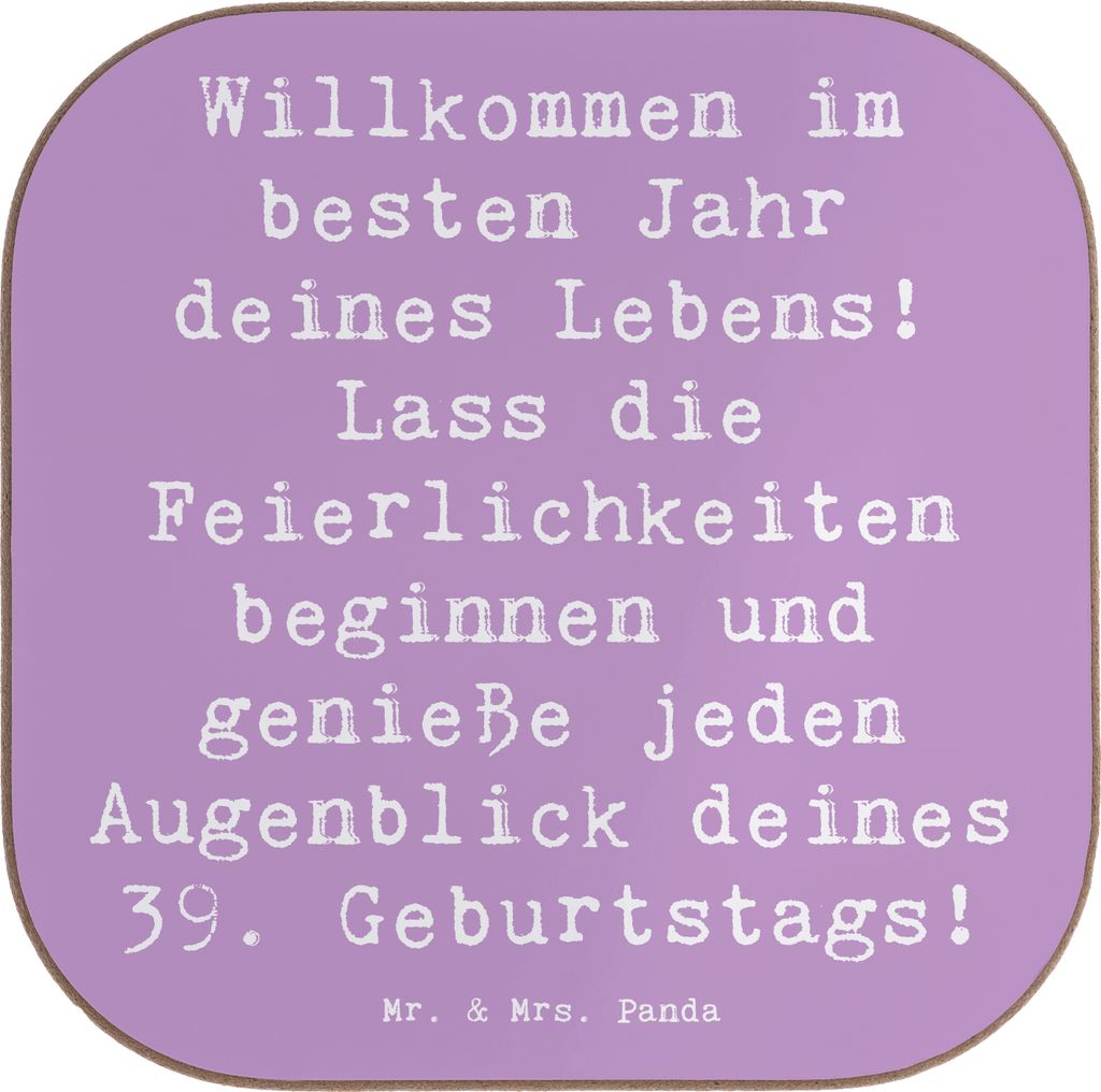 Mr. & Mrs. Panda Tassen Untersetzer Spruch 39. Geburtstag - Lavendeltraum - Geschenk, Glas, für Gläser, Flaschenuntersetzer, Freude, Erinnerungen...