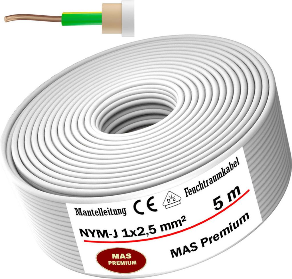 5m Feuchtraumkabel Stromkabel Mantelleitung NYM-J 1x2,5 mm² Elektrokabel