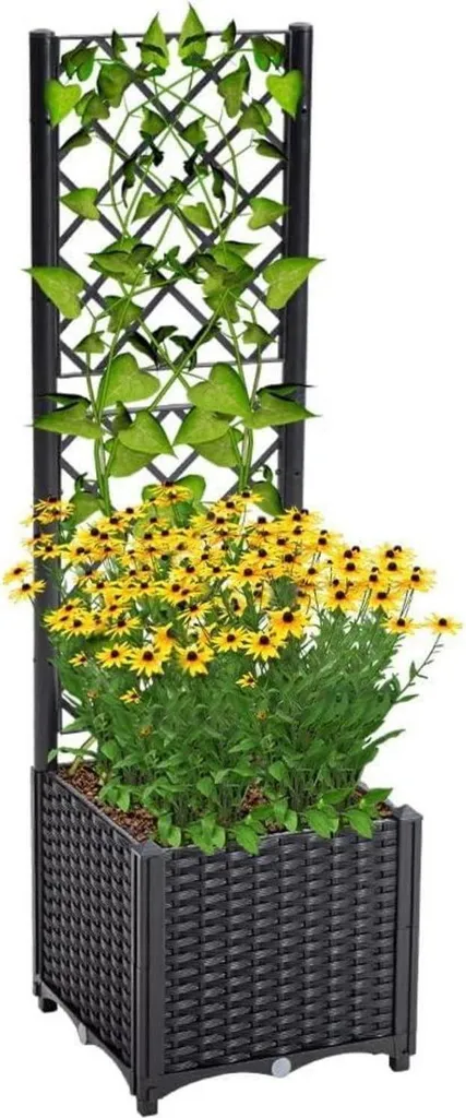 Jardinière Auto-irriguée en Rotin Noir 40cm avec Espalier pour Grimpantes