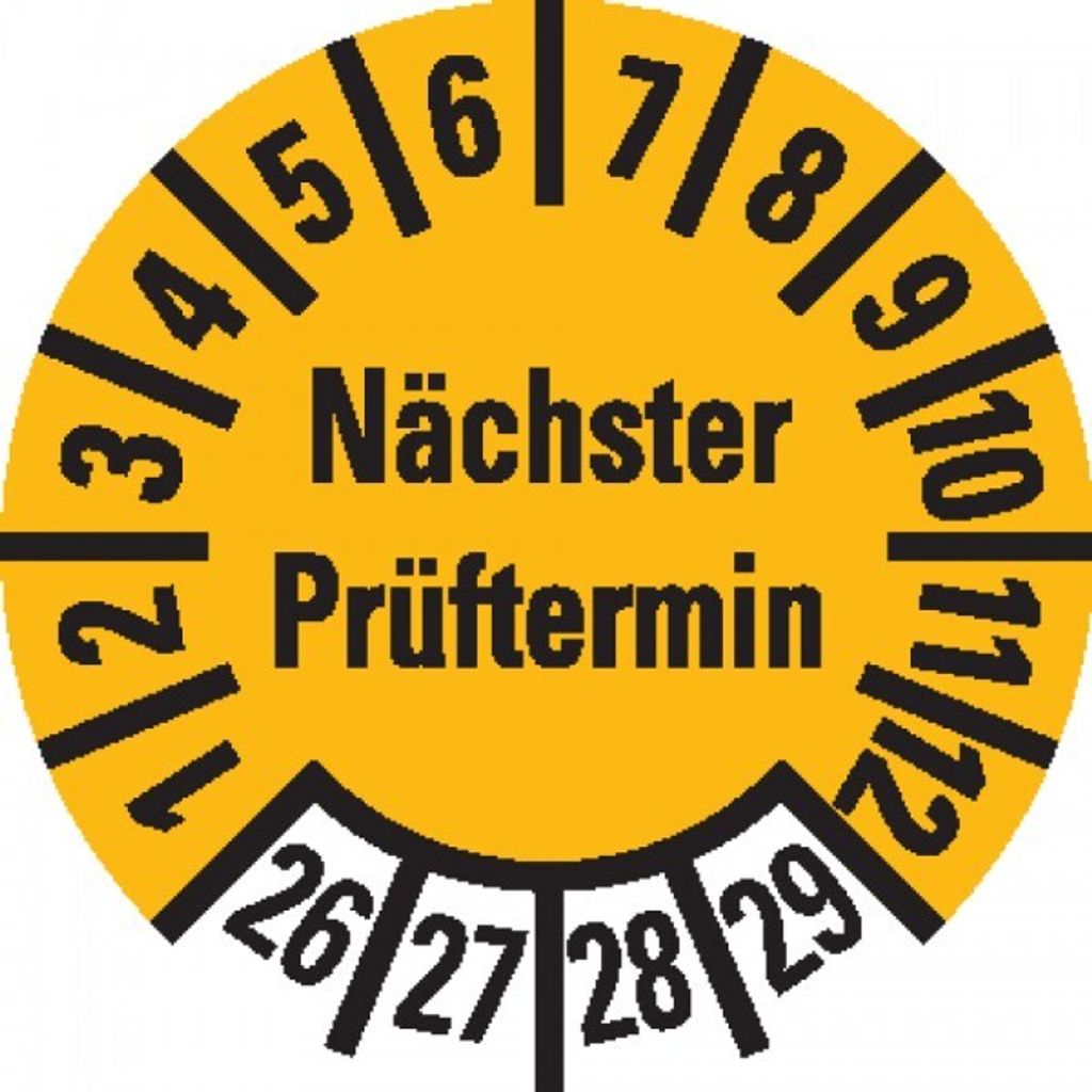Dreifke Prüfplakette Nächster Prüftermin 26-29, gelb, Folie, ablösbar, Ø 10m...