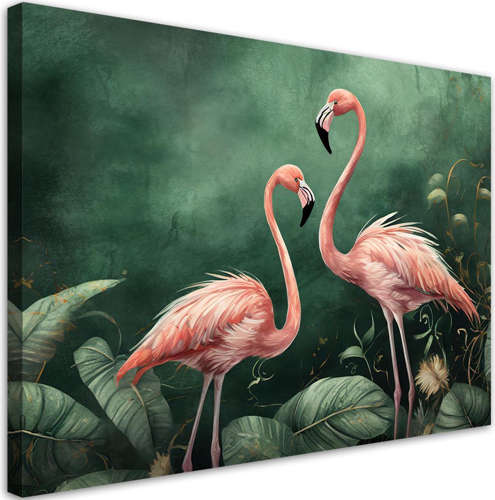 Leinwandbild Flamingos Natur Botanik 100x70 Feeby Grün bild für die wand bereit zum aufhängen