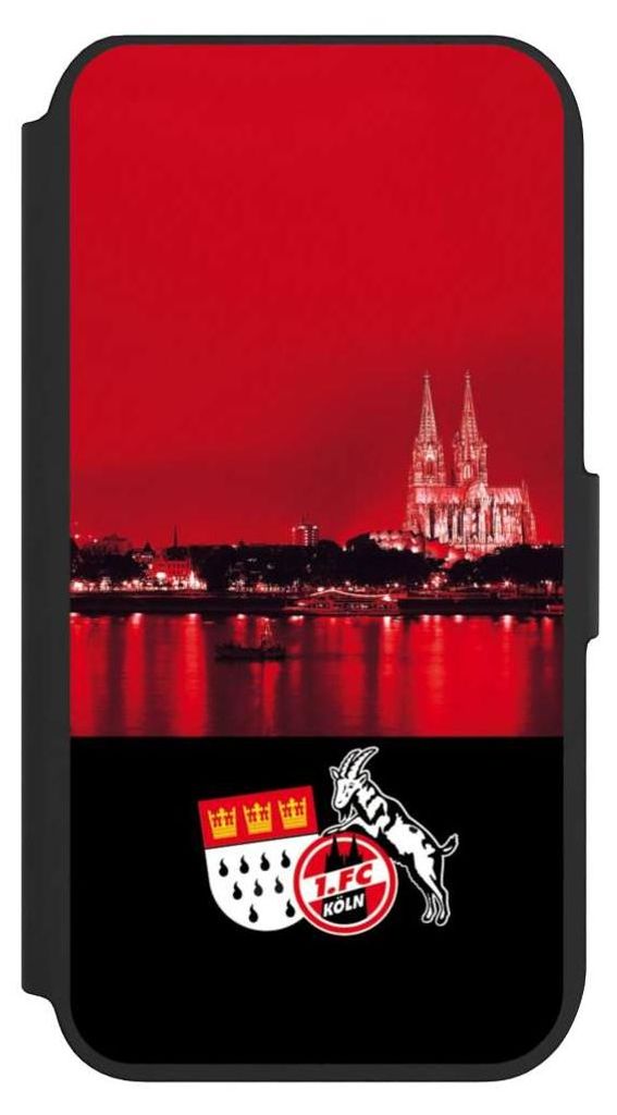 NIVOCASE Klapphülle für Apple iPhone 7 Handyhülle aus Kunst Leder NIVOflip schwarz 1. FC Köln Offizielles Lizenzprodukt Skyline