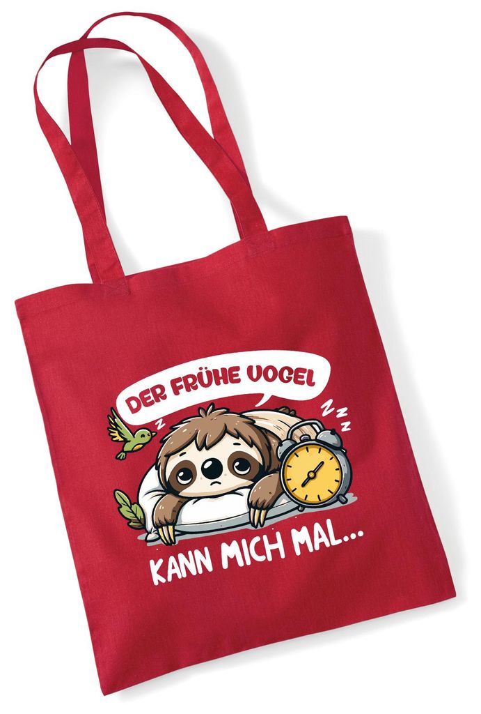 Huuraa Jutebeutel Der frühe Vogel kann mich mal Faultier 10 Liter Classic Red Baumwolle Tasche Geschenkidee