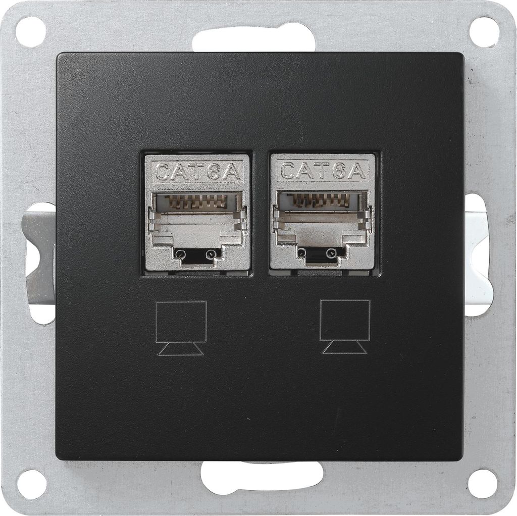 Netzwerk-Dose McPower ''Flair'' CAT6A, UP, matt schwarz, Produktbild 