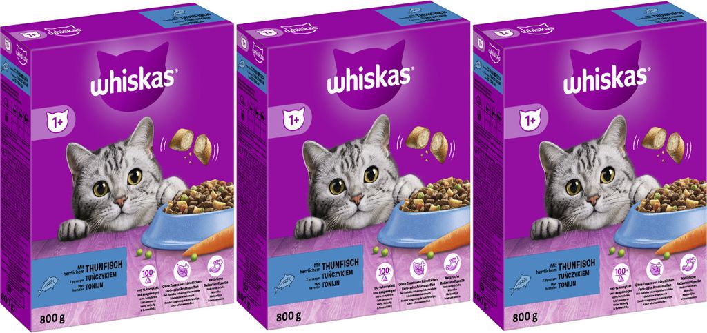 WHISKAS Karton Trocken 1+ mit Thunfisch 3 x 800g