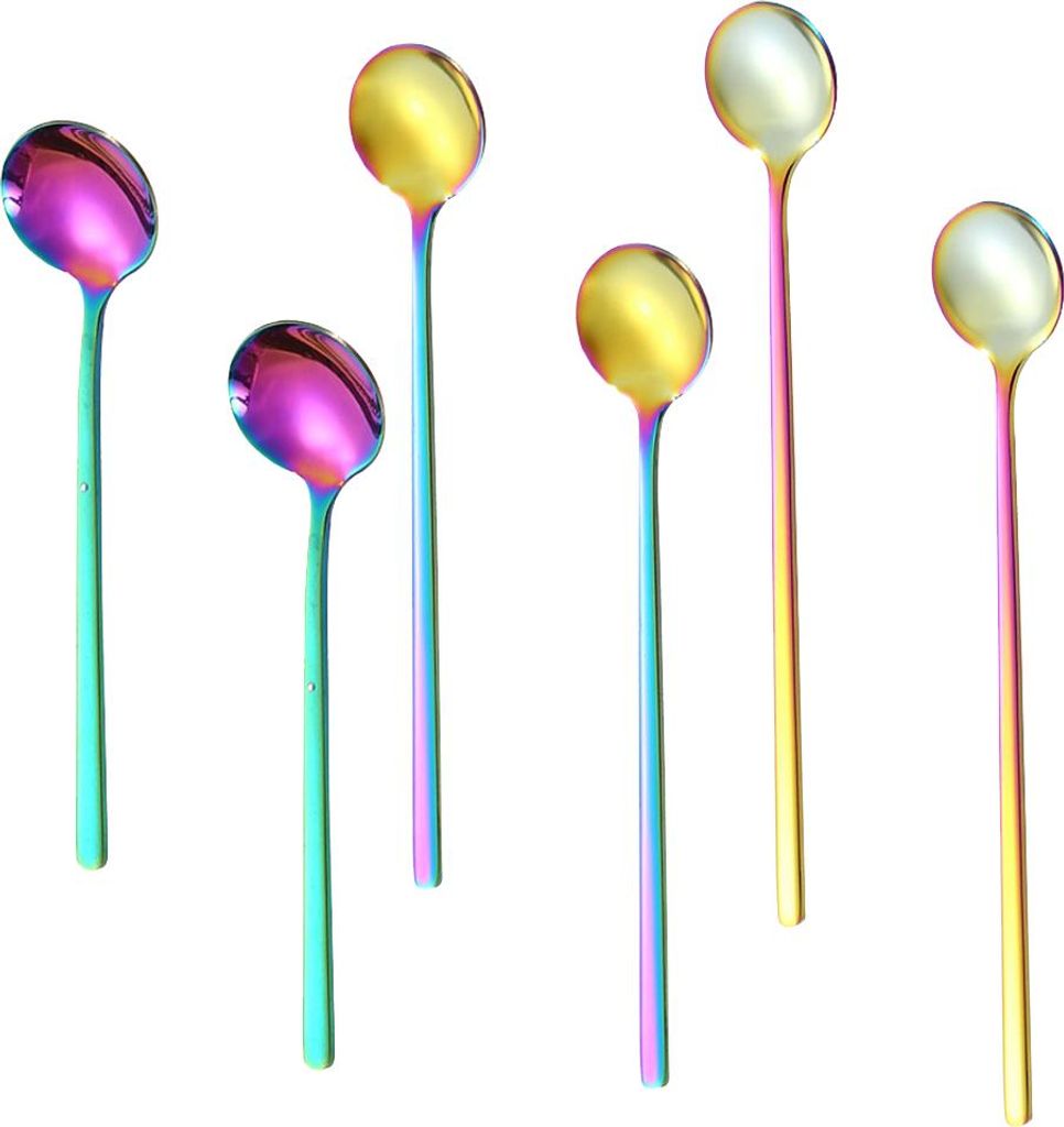 Set mit 6 Eistee-Löffeln mit langem Griff, Cocktail-Rührlöffeln und Kaffeelöffeln aus Edelstahl