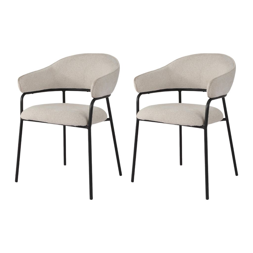 Rebecca Mobili Stühle Bakla 82,5x57x56,5 Polyestergewebe Stahl Perlweiß Schwarz Modern SET 2 Stück