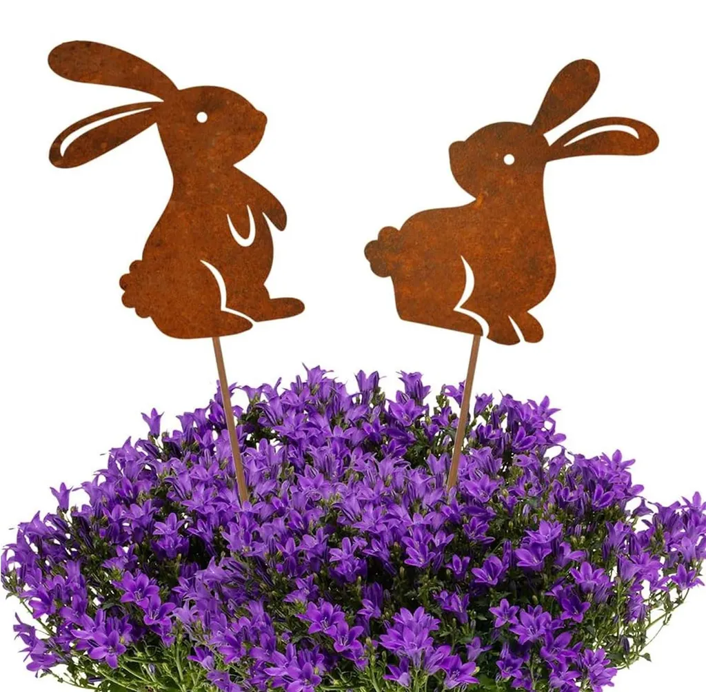 Piquet de jardin lapin pour décoration printanière et pots de fleurs