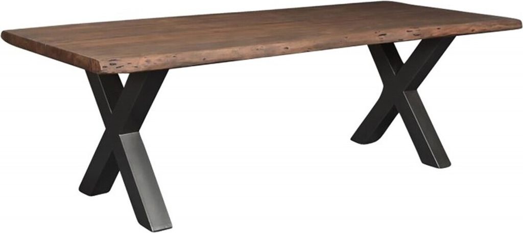 Casa Padrino Massivholz Esstisch Akazie mit Eisengestell 200 x 100 x H.77 cm - Designer Tisch
