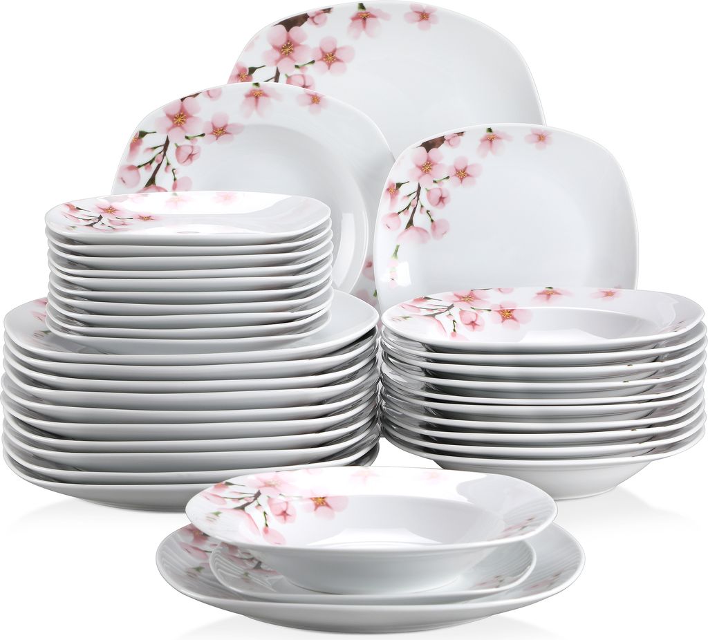 VEWEET Tafelservice 'Annie' aus Porzellan, 36 teilig Tellerset für 12 Personen, Dessertteller, Tiefteller und Flachteller