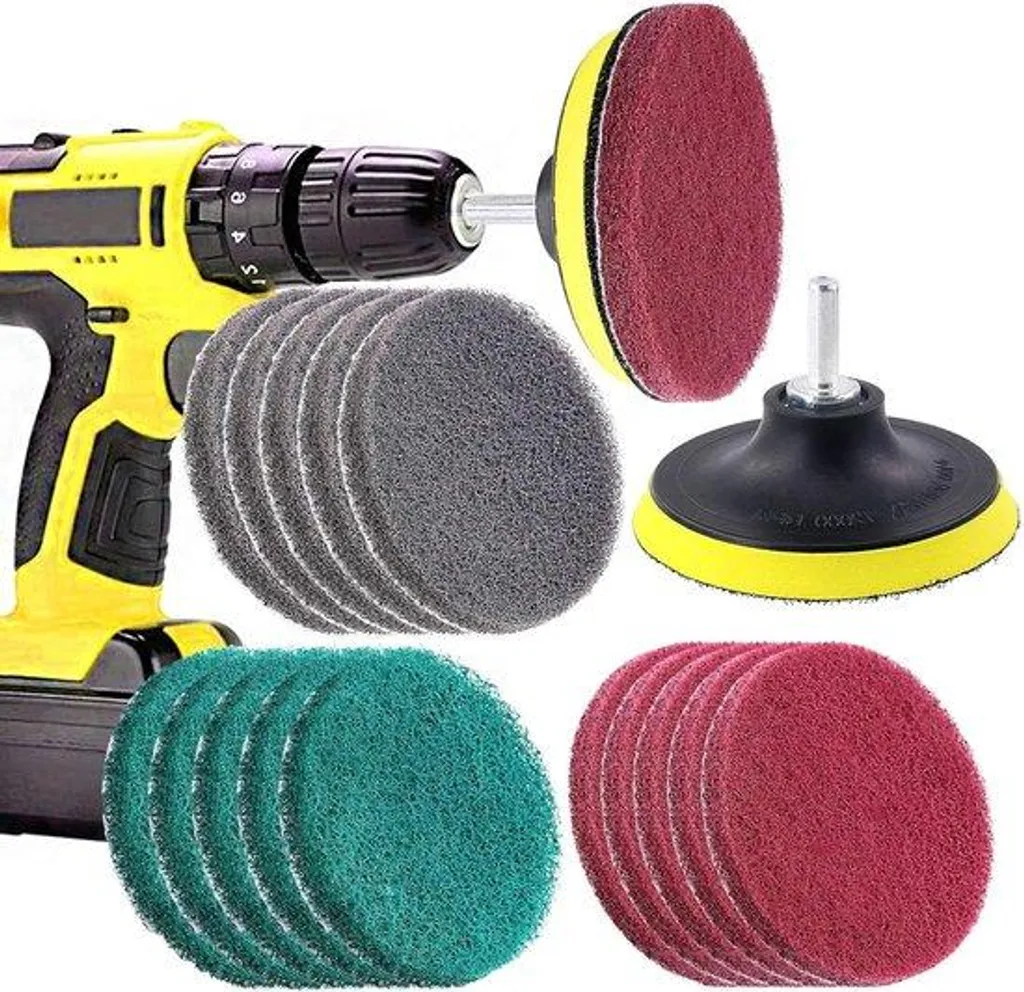Lot de 16 brosses à récurer 10 cm avec tampons et fixation auto-agrippante