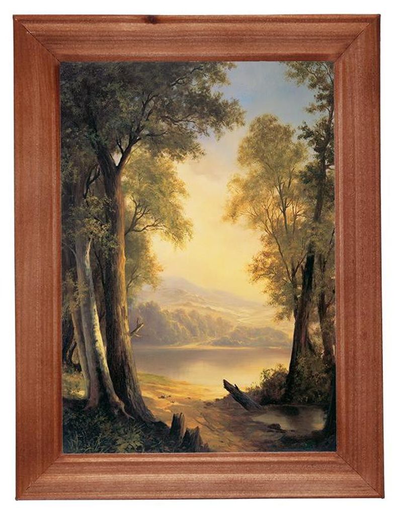 Reproduktion eines Gemäldes im Holzrahmen 13x18 cm - Hain am See, E Kraft