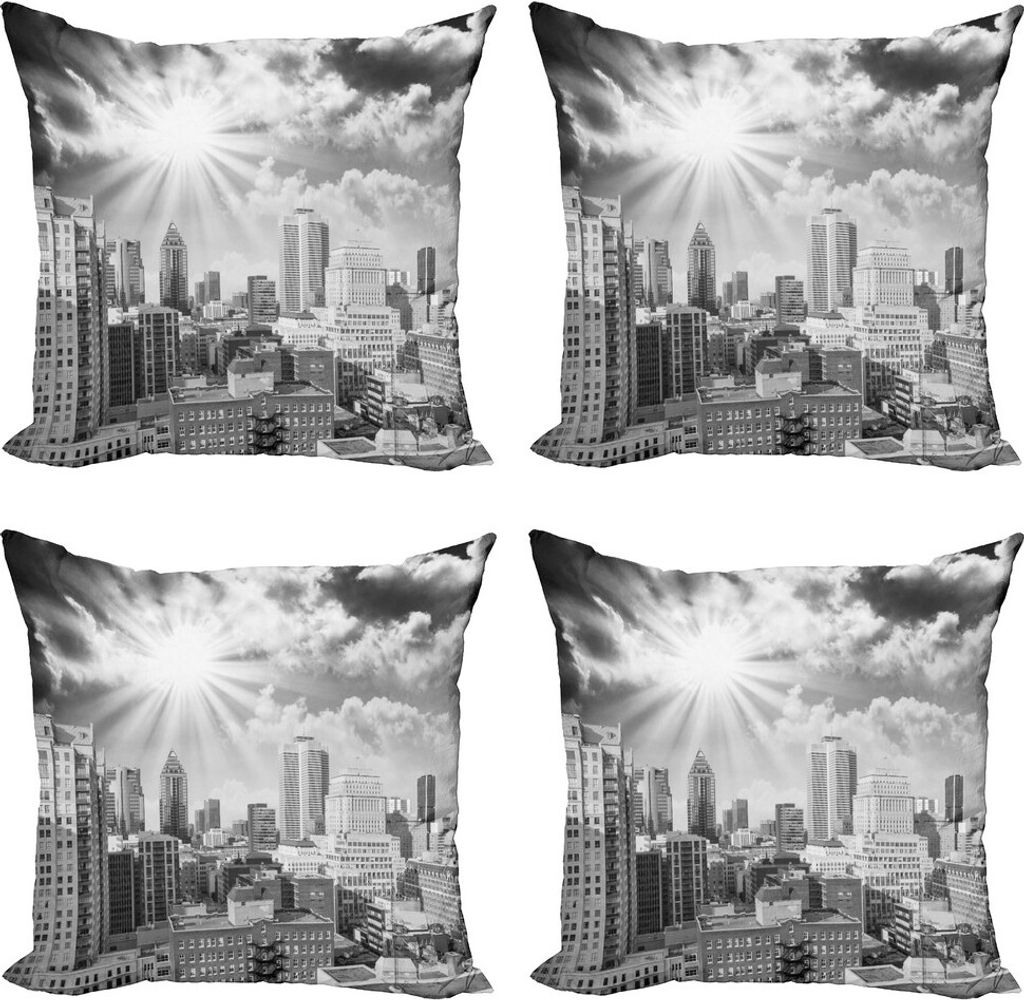 ABAKUHAUS Schwarz und weiß Kissenbezug Set (4 Stück), Luftmontreal, Moderner Doppelseitiger Digitaldruck, 40 cm x 40 cm, Schwarz Weiß Grau