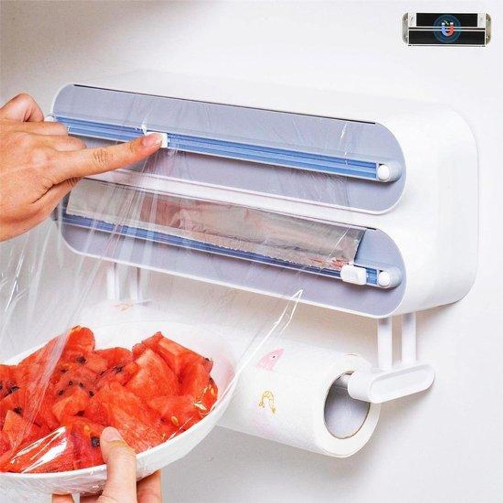 Magnetische 3-fach Wandrolhouder für die Küche - Aluminium - 50 m Plastikfolie